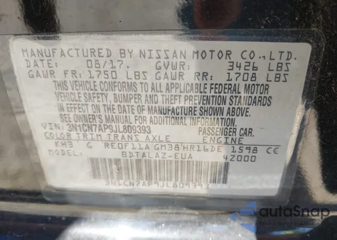 2018 Nissan Versa 1.6 S+ from USA, damaged, VIN 3N1CN7AP9JL809393